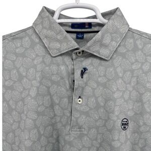 STITCH Golf Polo Shirt Mens L Gray Leaf Print Short Sleeve Meadow Brook Club